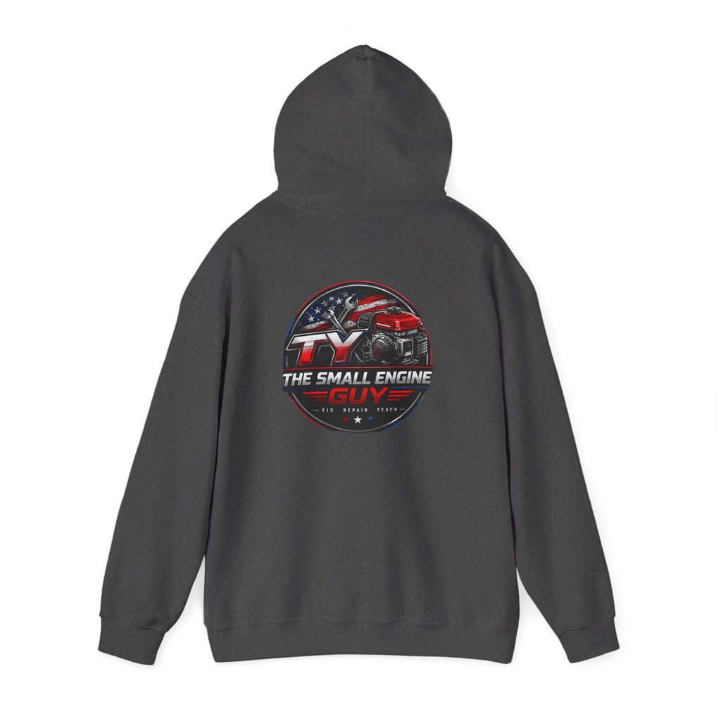The Small Engine Guy logo Hoodie | American flag mechanic emblem