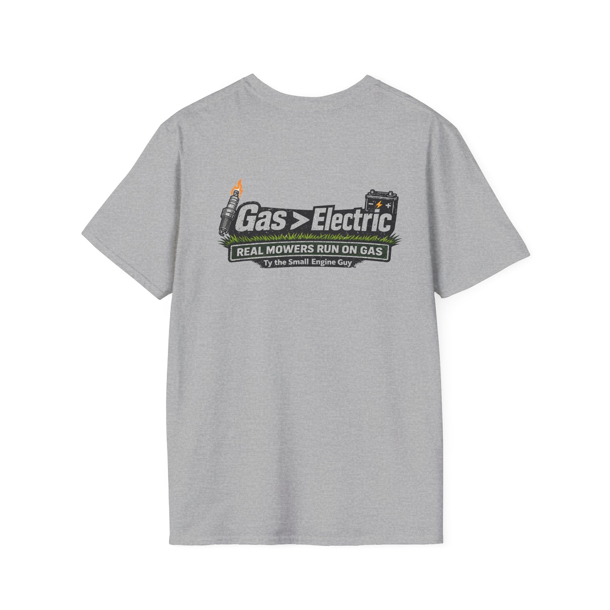 Gas > Electric T-Shirt | Real Mowers Run On Gas, Vintage Lawncare Design