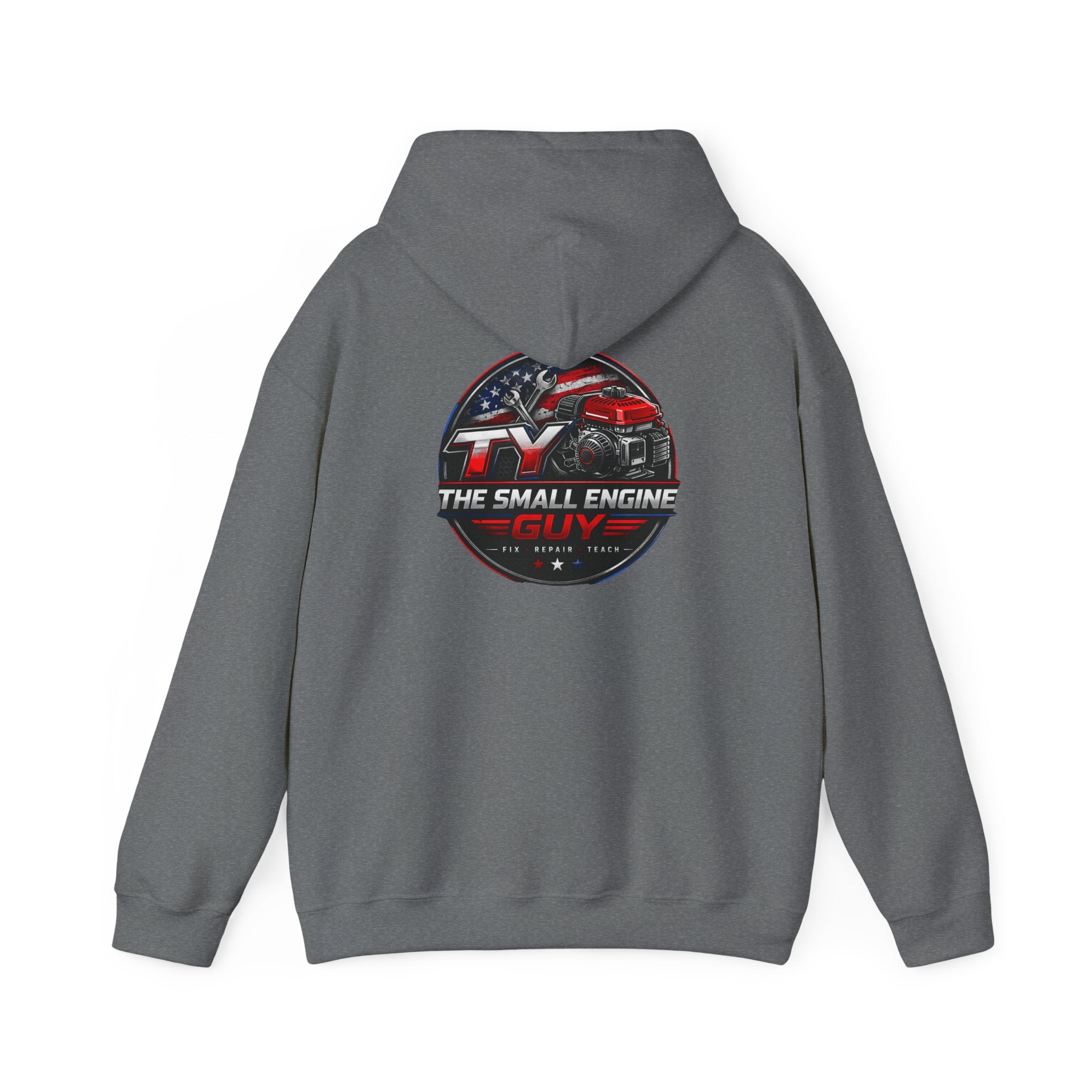 The Small Engine Guy logo Hoodie | American flag mechanic emblem