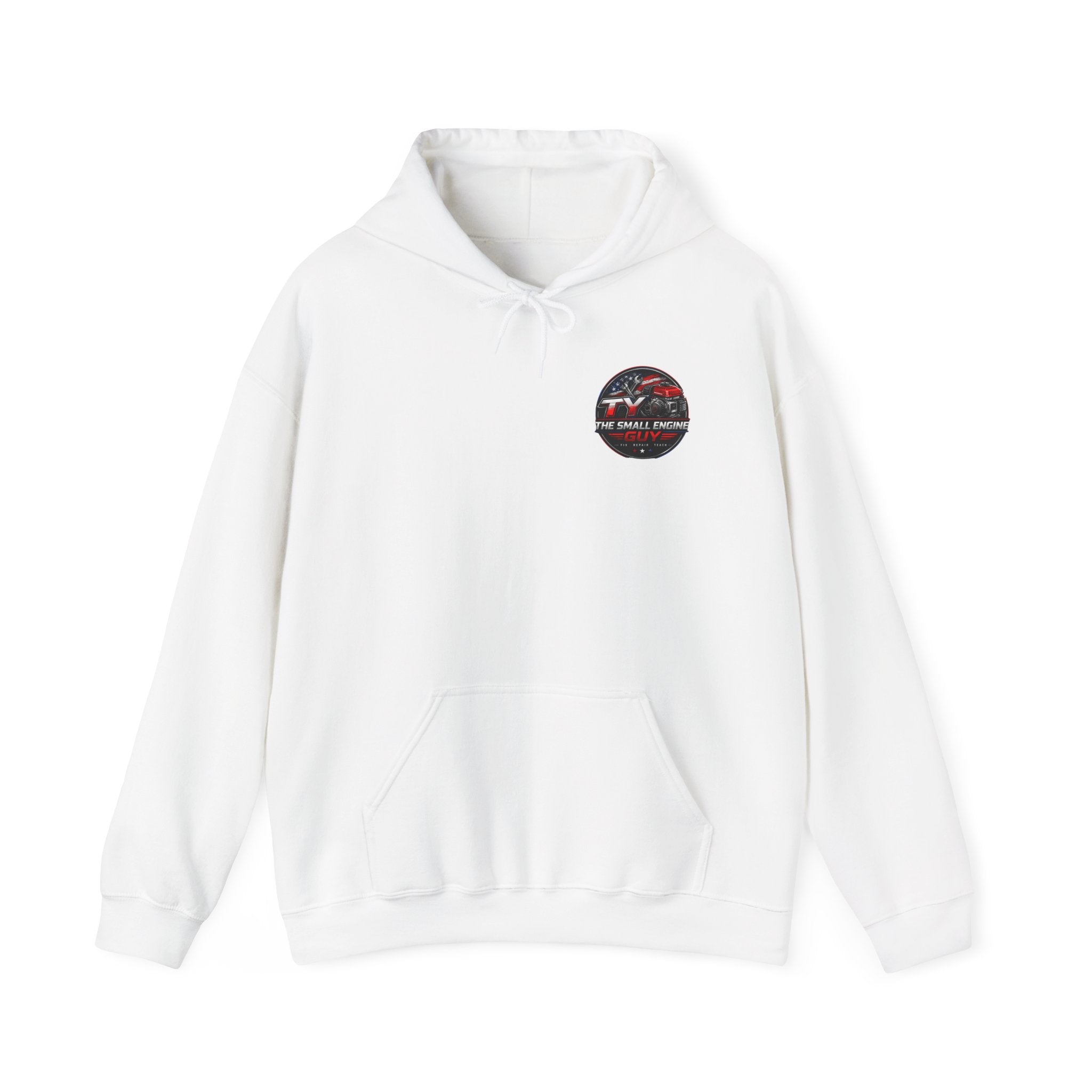 The Small Engine Guy logo Hoodie | American flag mechanic emblem