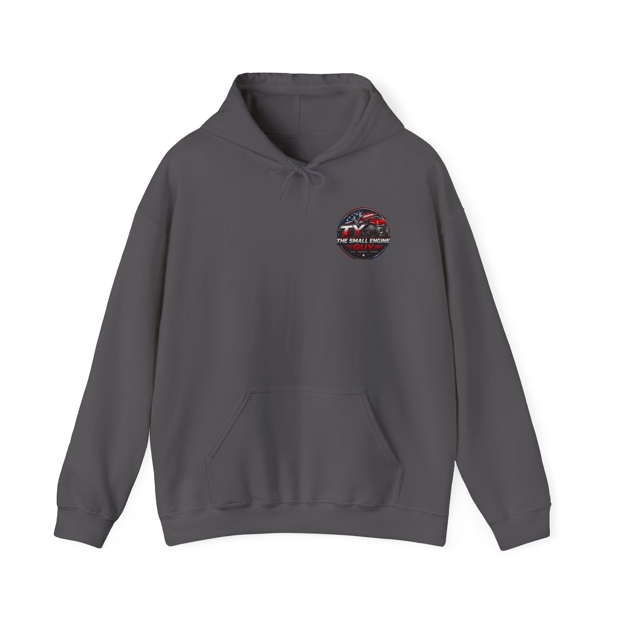 The Small Engine Guy logo Hoodie | American flag mechanic emblem