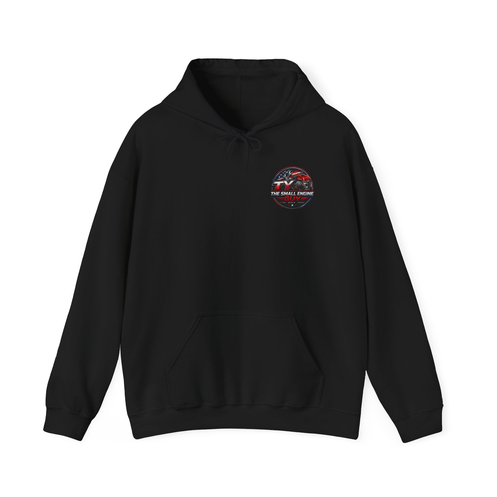 The Small Engine Guy logo Hoodie | American flag mechanic emblem