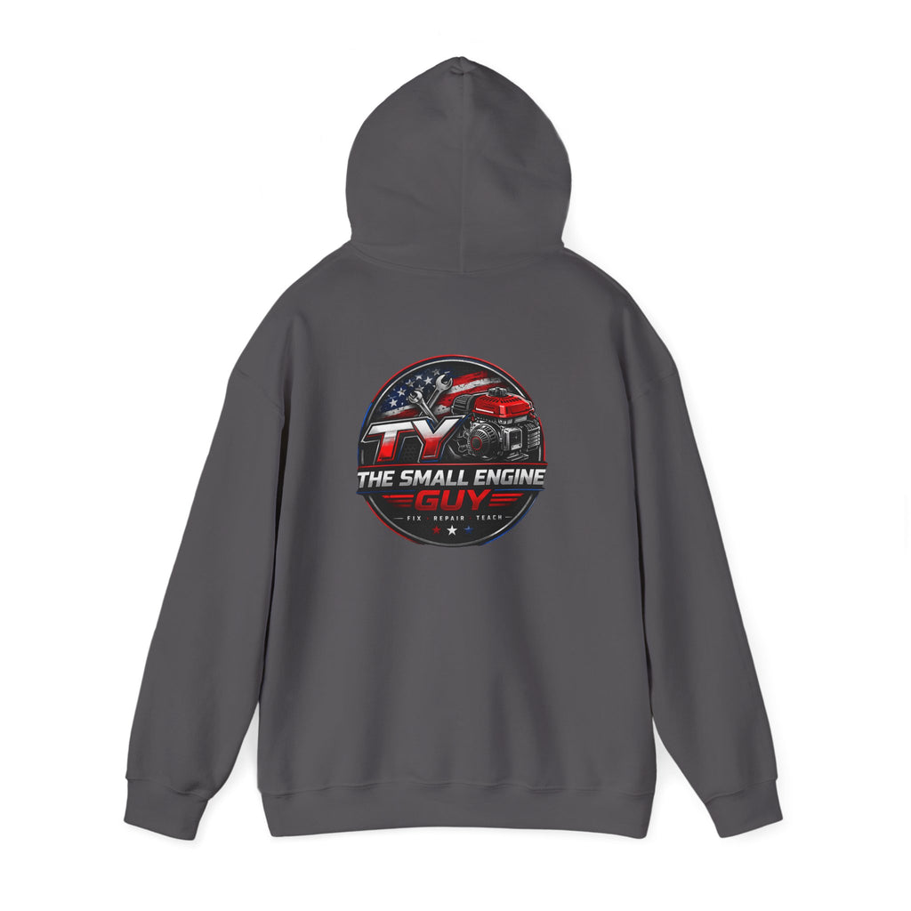 The Small Engine Guy logo Hoodie | American flag mechanic emblem