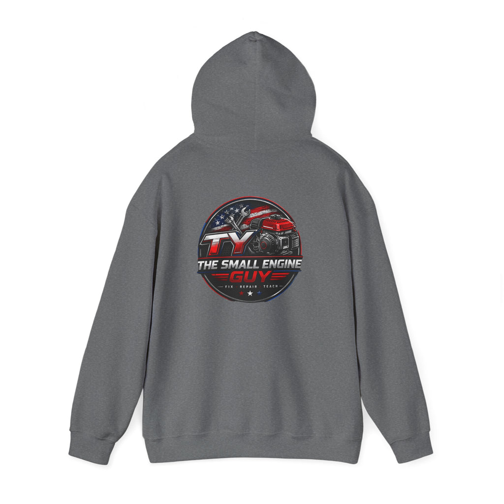 The Small Engine Guy logo Hoodie | American flag mechanic emblem