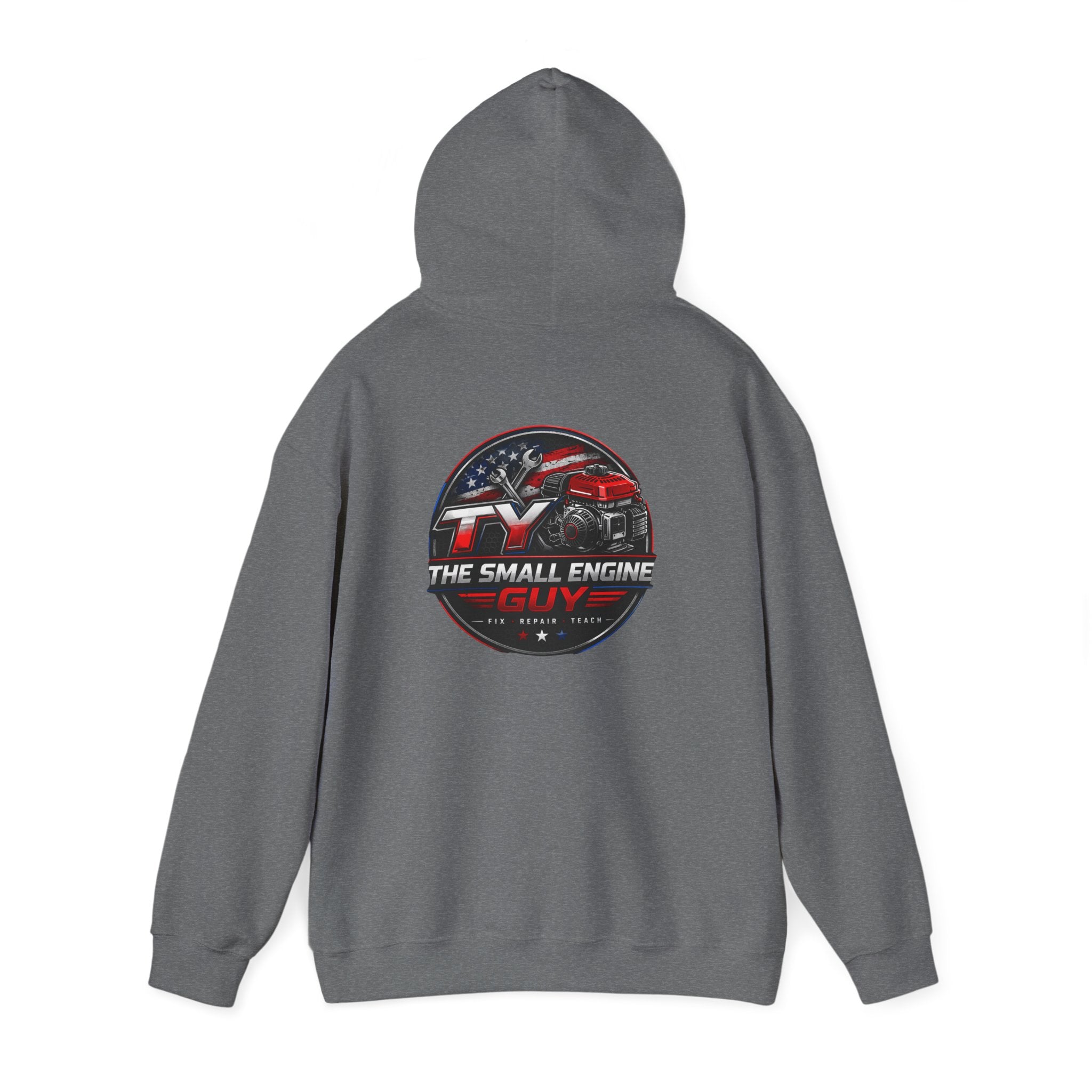 The Small Engine Guy logo Hoodie | American flag mechanic emblem
