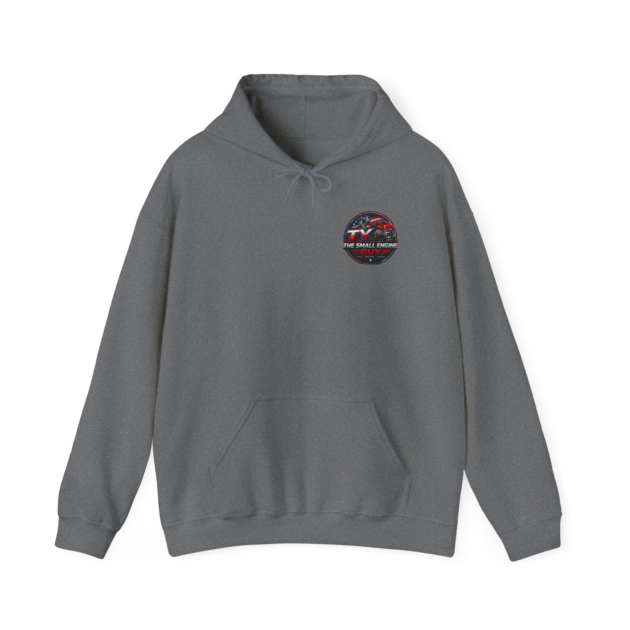The Small Engine Guy logo Hoodie | American flag mechanic emblem