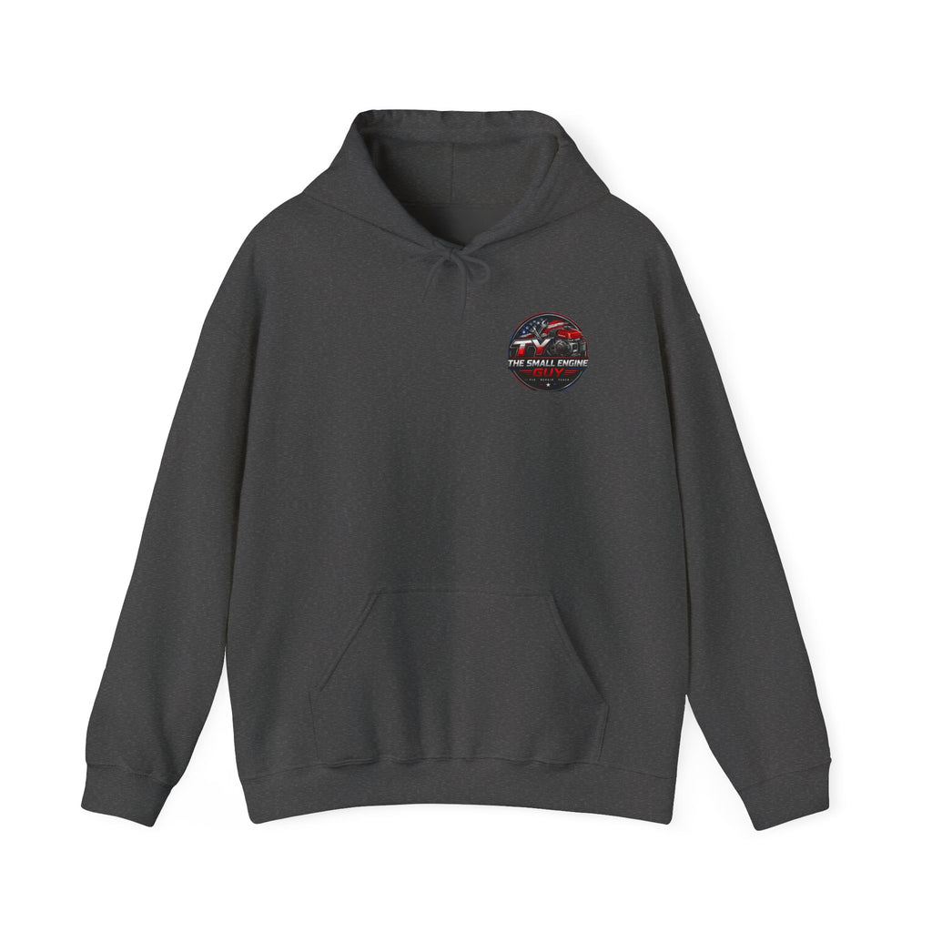 The Small Engine Guy logo Hoodie | American flag mechanic emblem