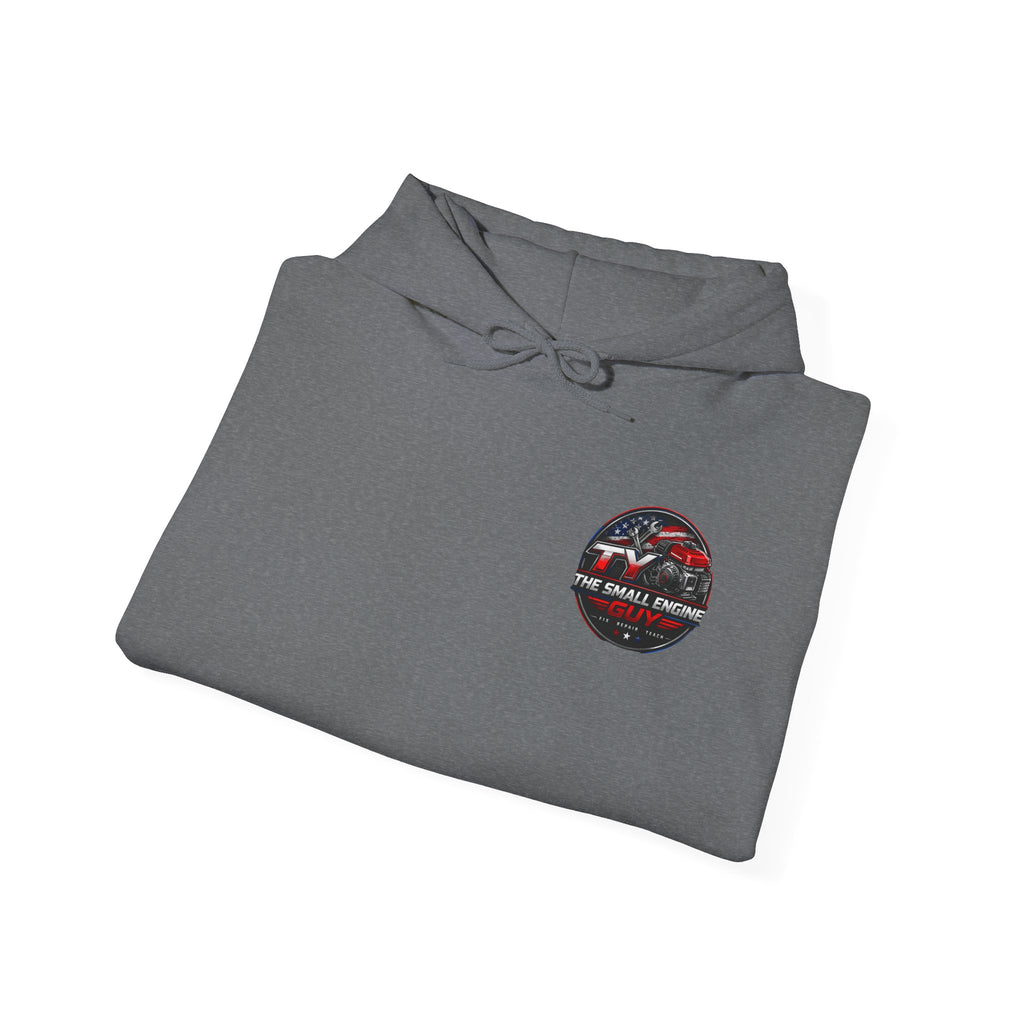 The Small Engine Guy logo Hoodie | American flag mechanic emblem