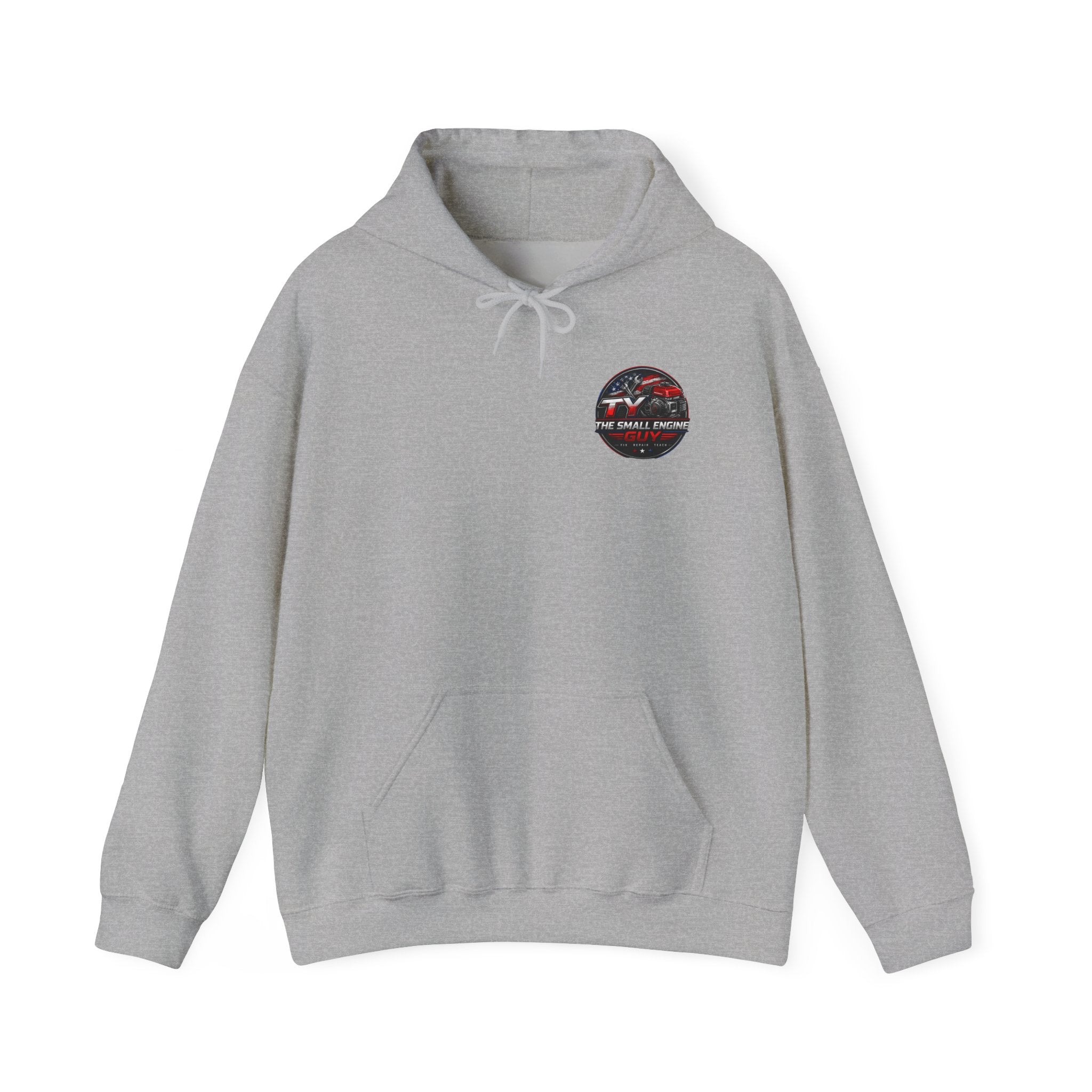 The Small Engine Guy logo Hoodie | American flag mechanic emblem