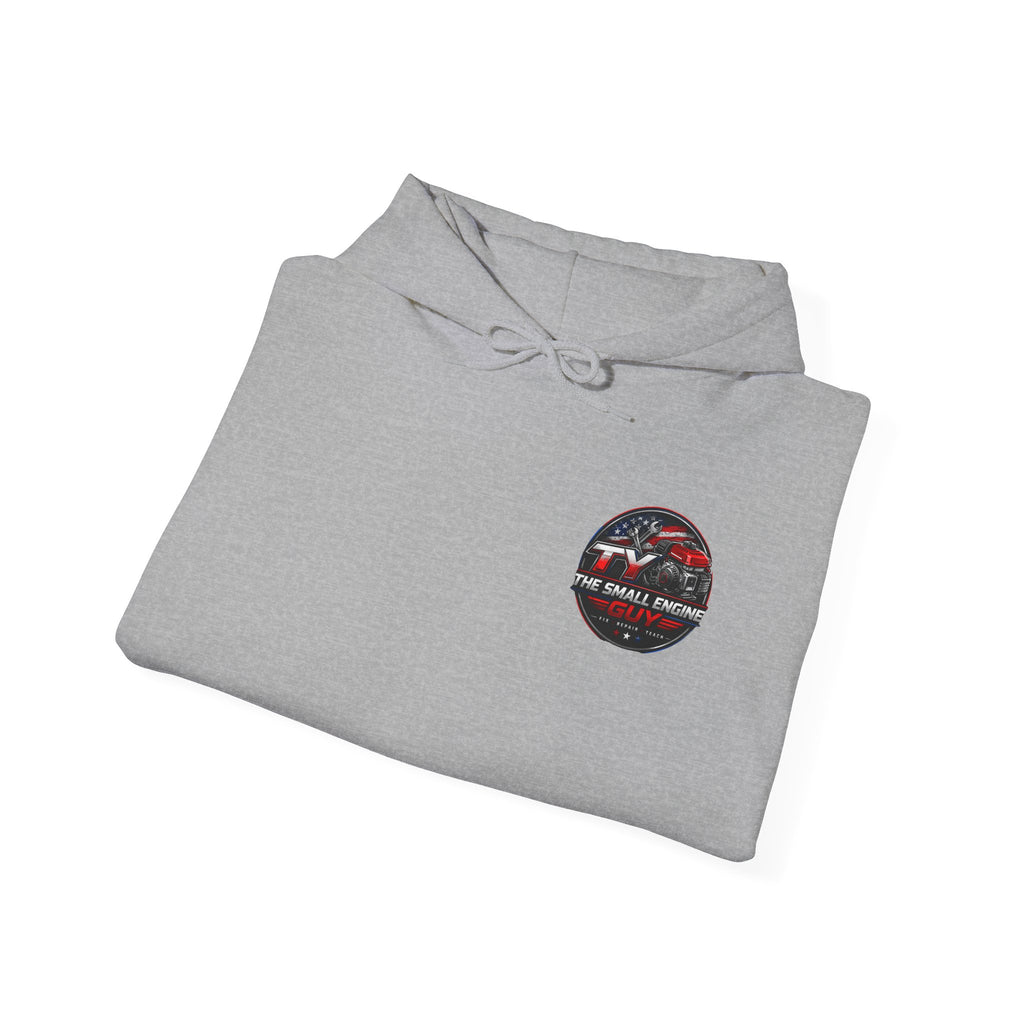 The Small Engine Guy logo Hoodie | American flag mechanic emblem