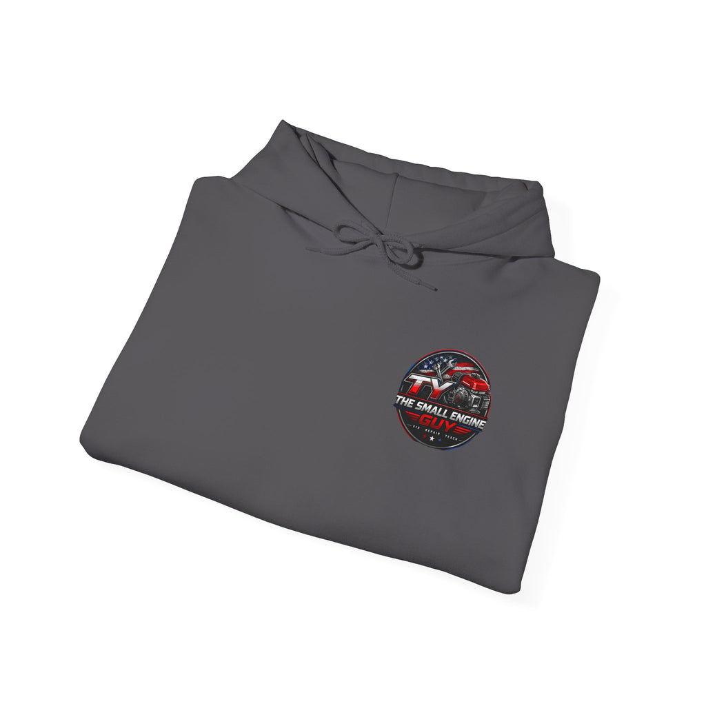 The Small Engine Guy logo Hoodie | American flag mechanic emblem
