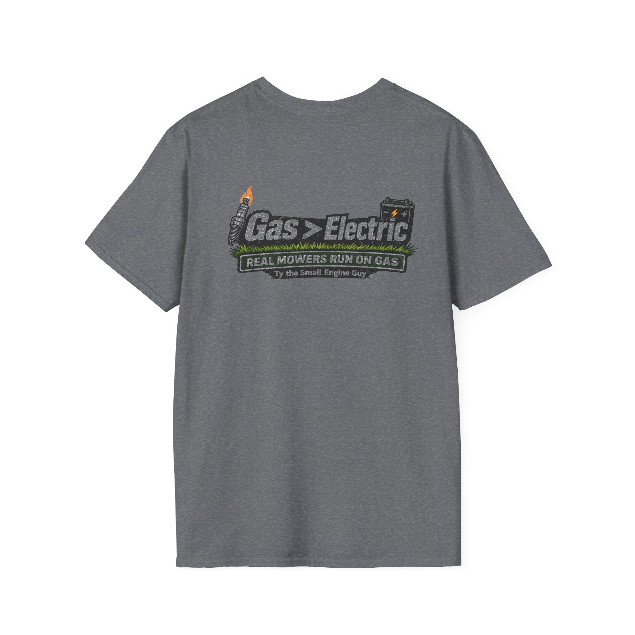 Gas > Electric T-Shirt | Real Mowers Run On Gas, Vintage Lawncare Design
