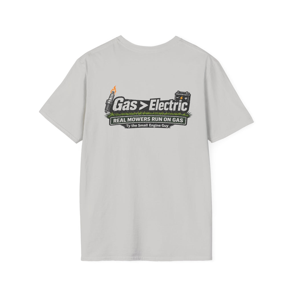 Gas > Electric T-Shirt | Real Mowers Run On Gas, Vintage Lawncare Design