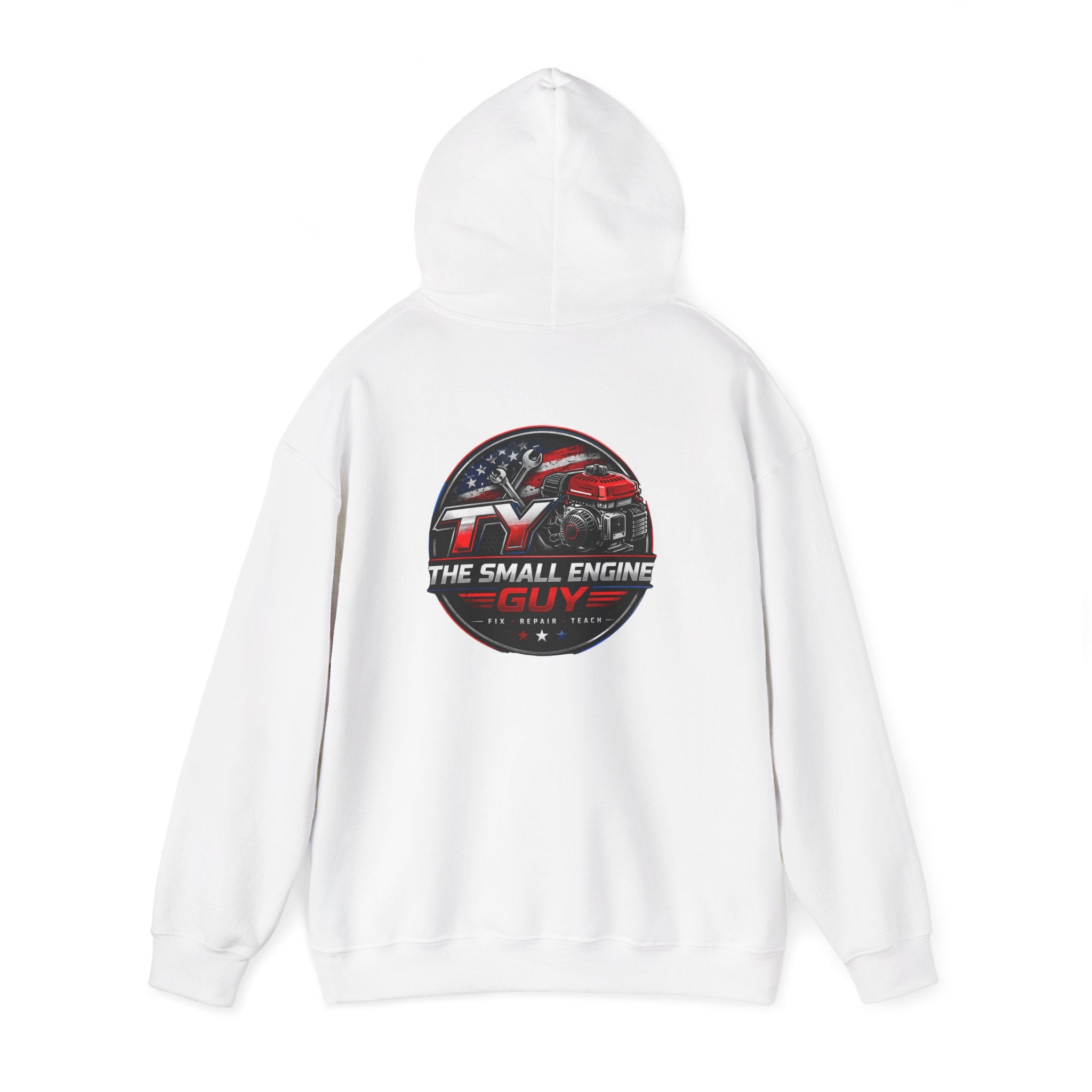 The Small Engine Guy logo Hoodie | American flag mechanic emblem