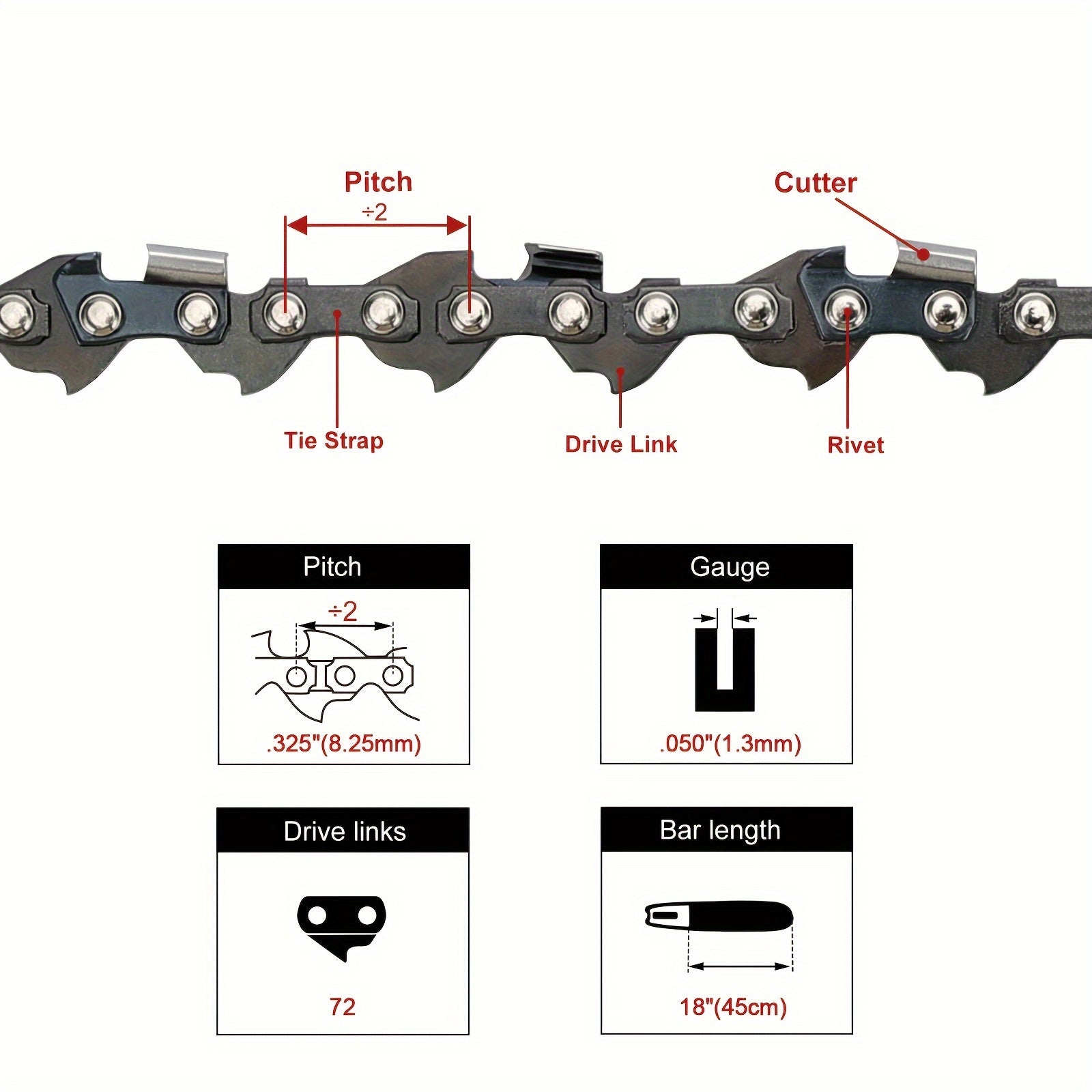2 PCS-Hipa 18" Chain.325.050 72 DL Full Chisel For Husqvarna Jonsered Echo Dolmar Chainsaw
