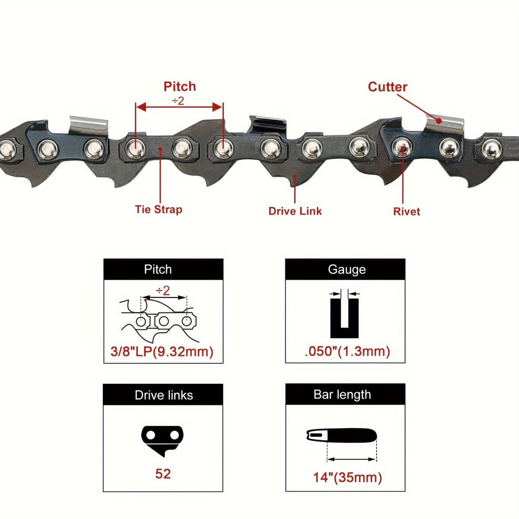 Hipa 91VXL052G 14 Inch Bar.050 Gauge 3/8 Pitch 52DL Chainsaw Chain For Ryobi RY3714 RY40503 RY4 Chainsaw