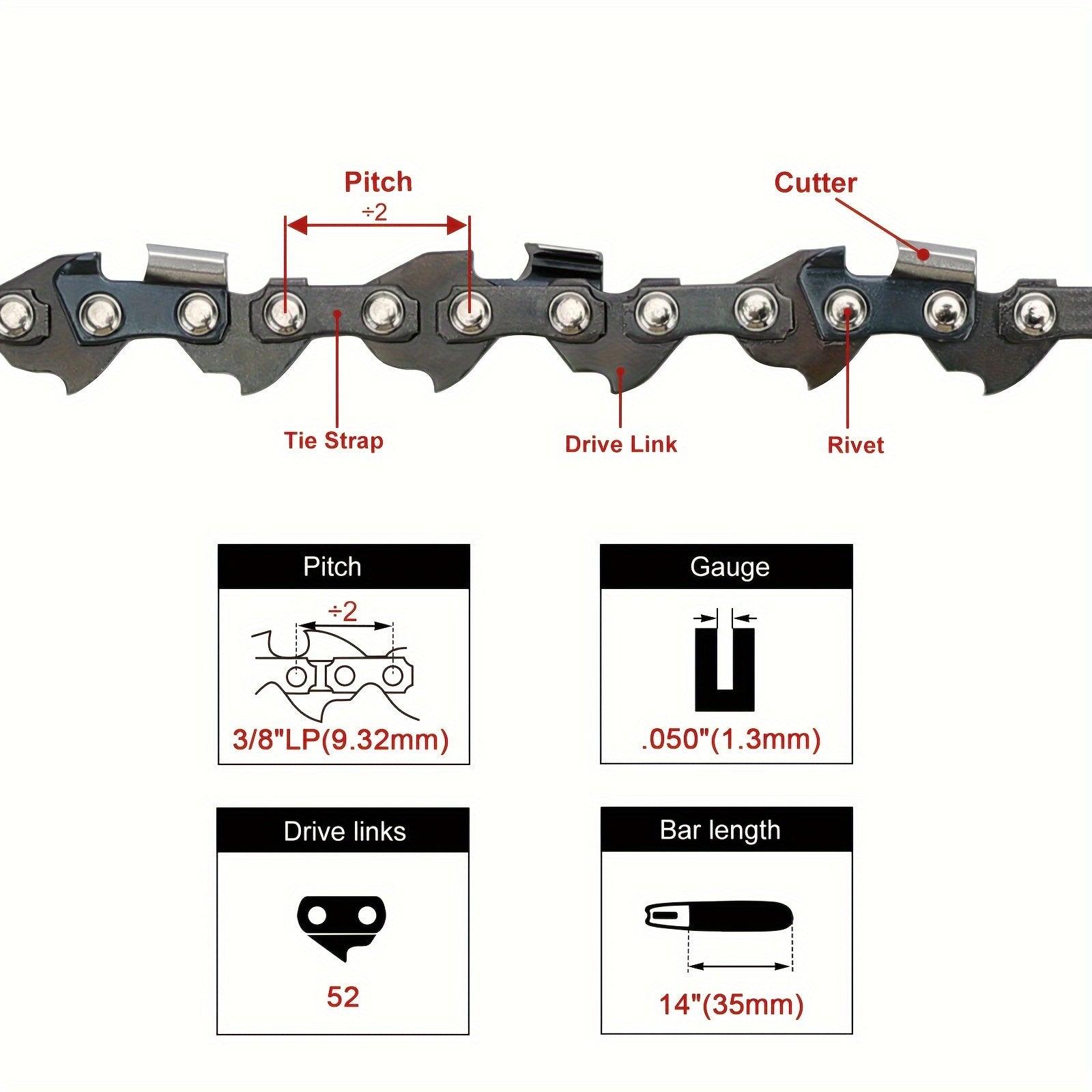 Hipa 91VXL052G 14 Inch Bar.050 Gauge 3/8 Pitch 52DL Chainsaw Chain For Ryobi RY3714 RY40503 RY4 Chainsaw